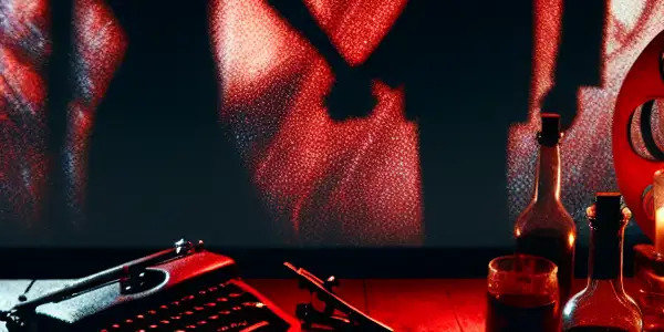 Silhouetted figures in a dimly lit room, embodying tension and desire with hints of BDSM elements.