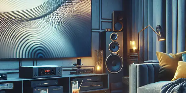 A cozy living room designed for movie watching, featuring plush seating, snacks, and warm lighting.