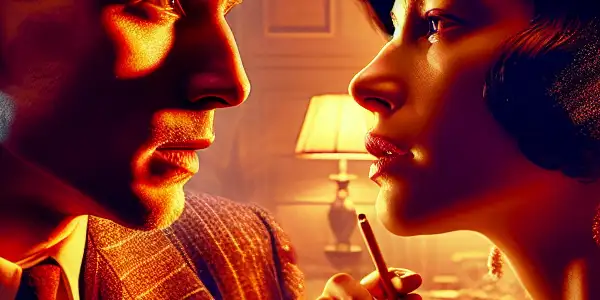 A passionate interaction between two characters in an intimate, vibrant setting, conveying deep emotional connection and allure.